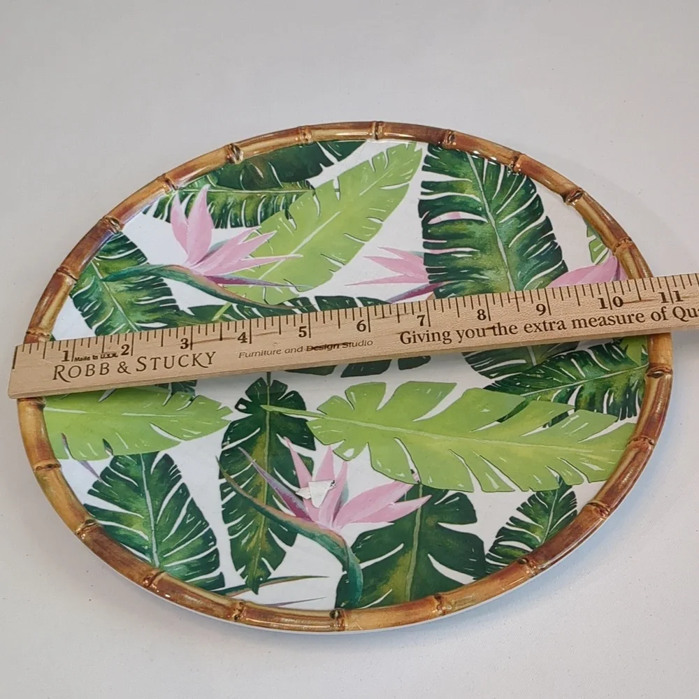 Tommy Bahama Set Of 2 Palm Leaves & Birds Of Paradise Melamine 11